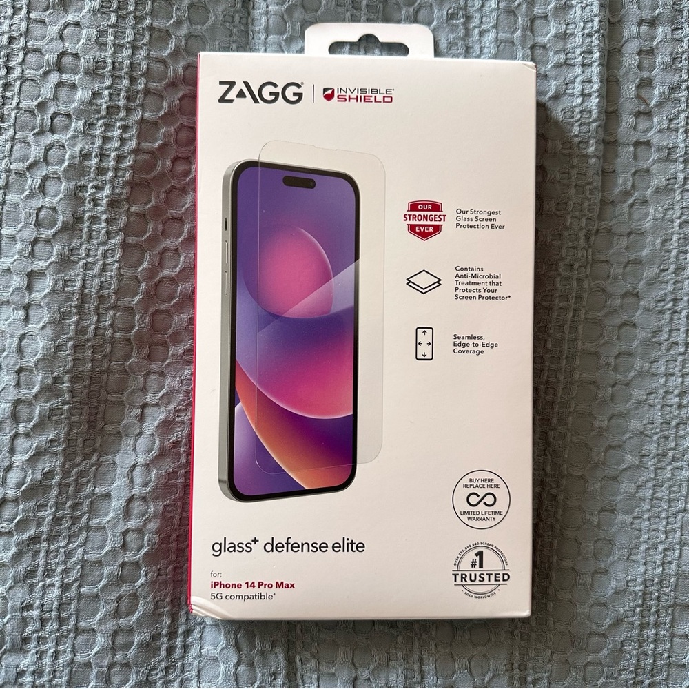 NIB InvisibleShield Glass+ Defense Elite Screen Protector for iPhone 14 Pro Max